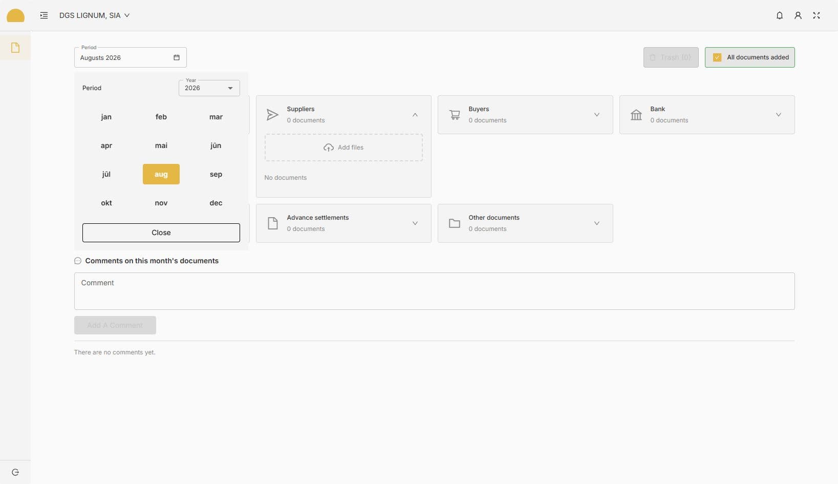 Client document workspace — VIRZO system screenshot